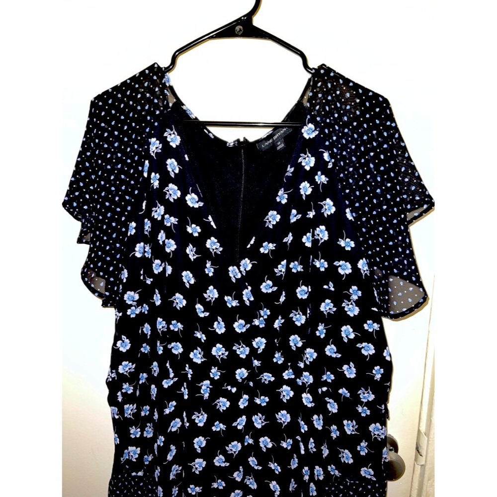 Cute frilly dress! Blue and white designs all over